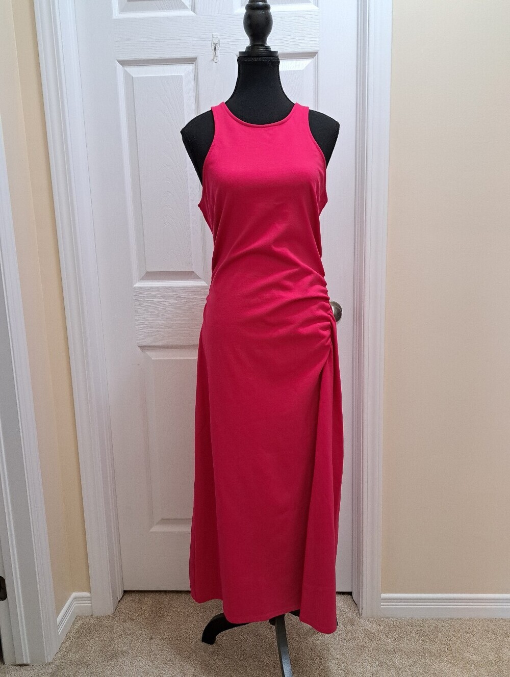 A New Day Pink Maxi Dress Women Size Small Ruched Sleeveless Style Fitted Summer